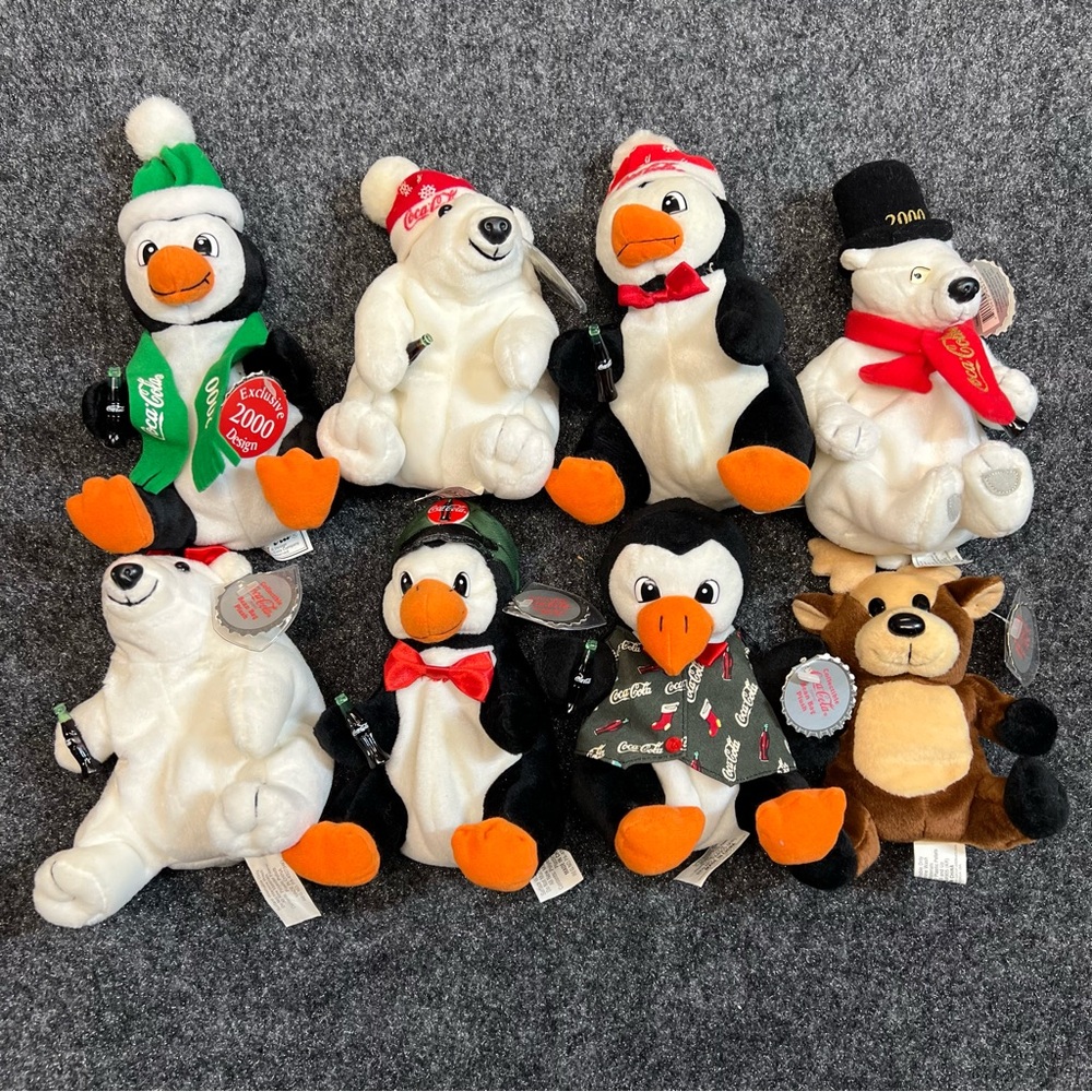Coca-Cola Vintage Holiday Bean Bag Plush Collection Bears Penguins Reindeer